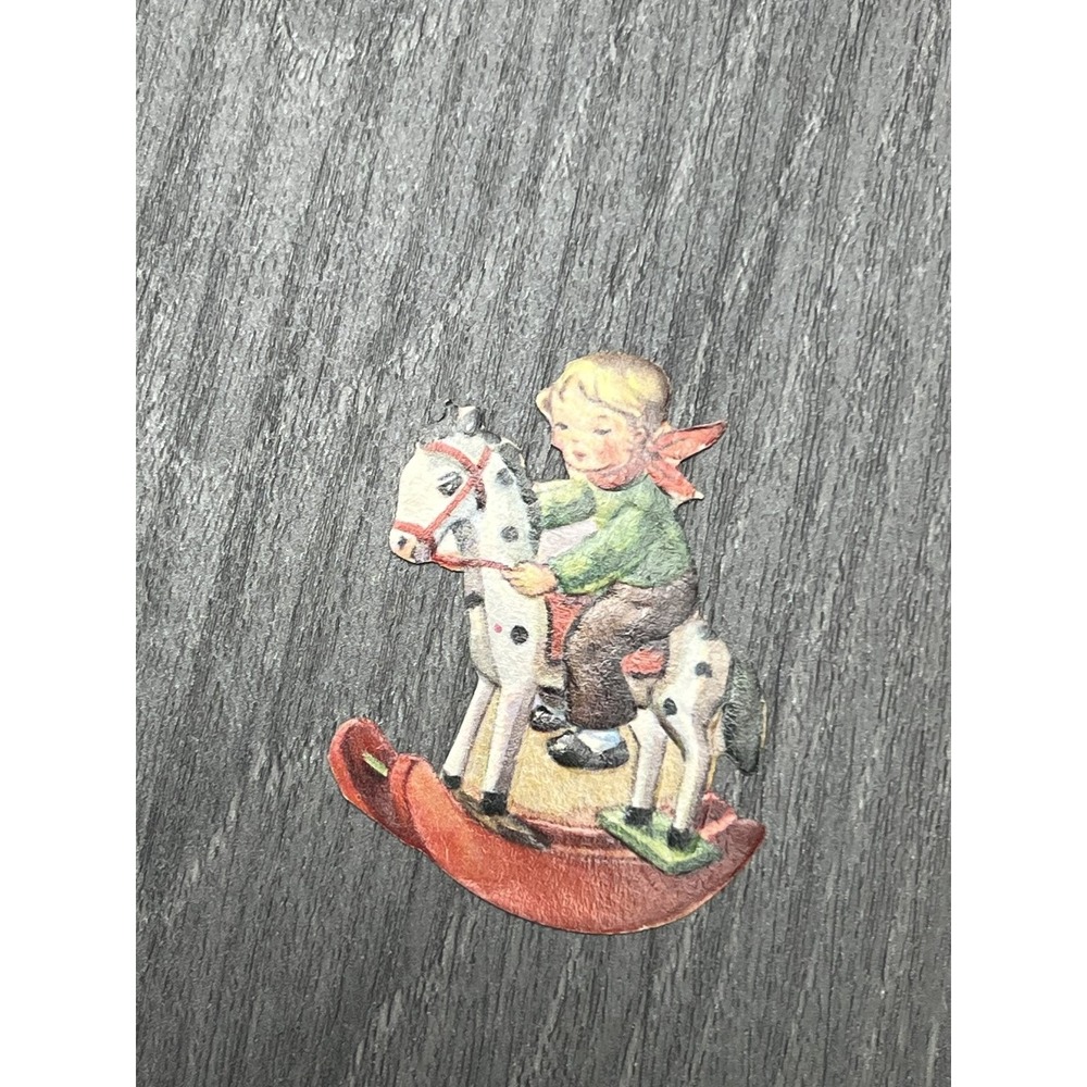 Vintage Die-Cut Boy on Rocking Horse Paper Scrapbook Illustration Ephemera